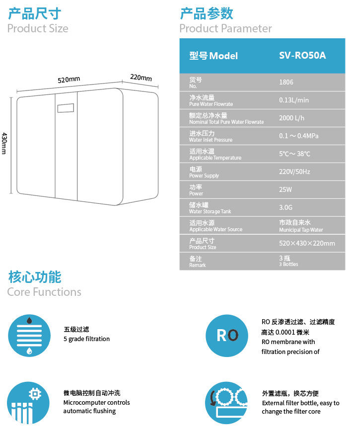 森薇 RO反渗透净水器SV-RO50A(1806)产品参数